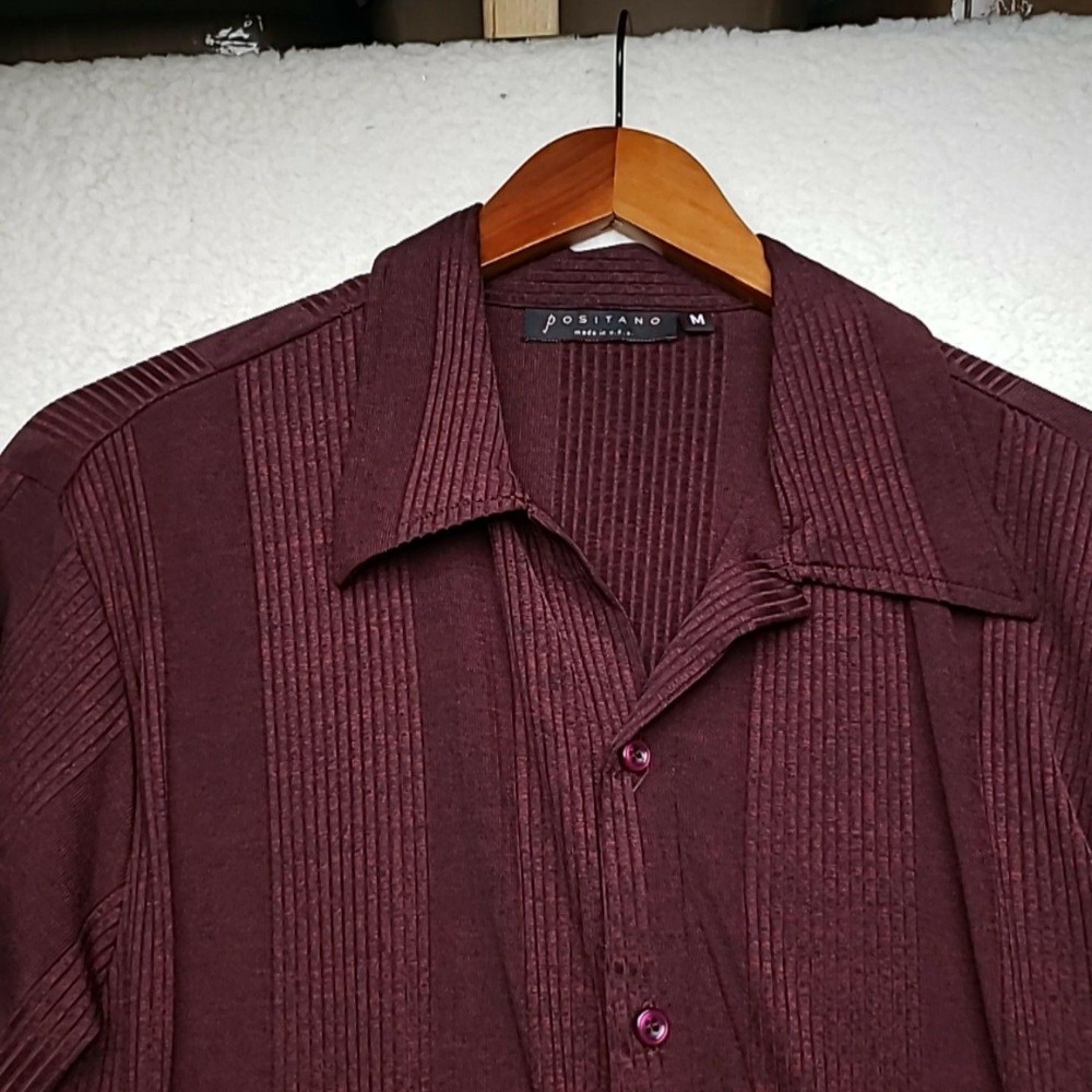 Positano Shirt Mens Medium Red Stripe Short Sleeve Knit Button-Up Casual